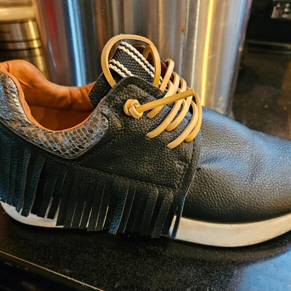 Leather Fringe Sneaker - Black - Picture 2 of 8